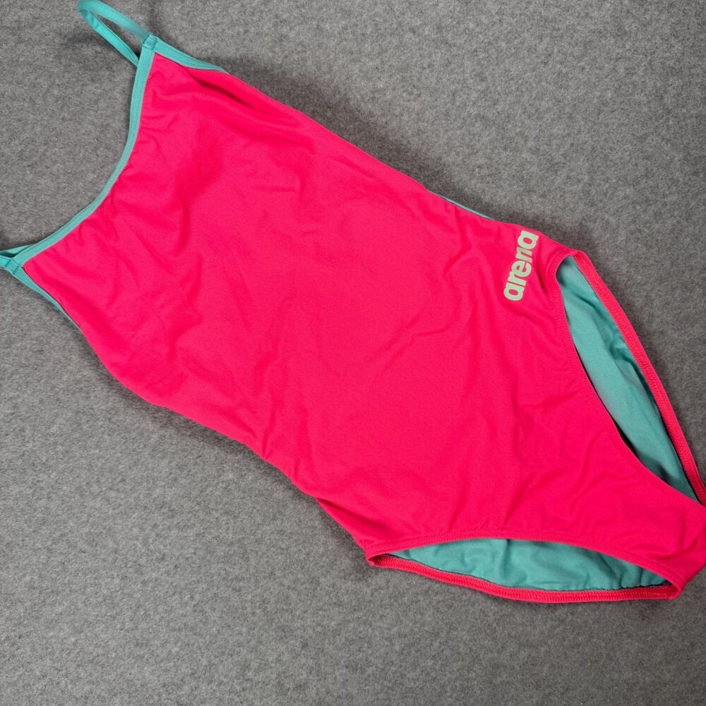 NWT Arena Womens Lace Back One Piece Swimsuit Size 32/6 Shocking Pink Water Blue